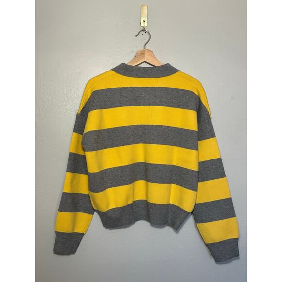 Women's Size M Zara Striped Yellow and Gray Striped Collared Long Sleeve Sweater - Picture 5 of 8